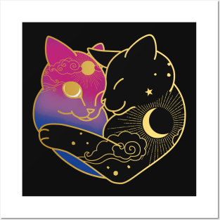 Bisexual Celestial Cat Heart Posters and Art